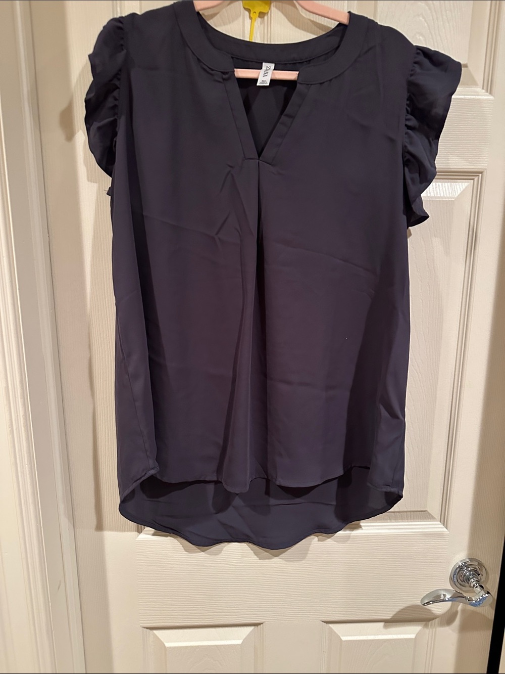 Zenana Outfitters Black Flutter Sleeve V-Neck Blouse